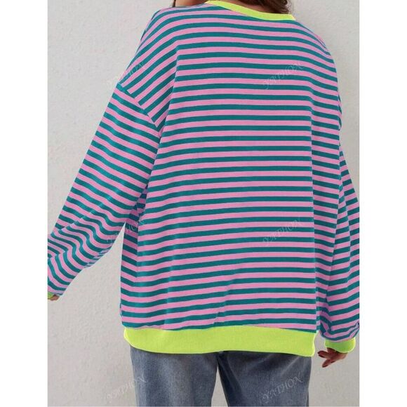 SHEIN Casual Striped Oversized Pullover Shirt Size 1XL - Picture 2 of 4